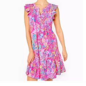 Lilly Pulitzer NWT Large Golda Flutter Sleeve Dress Pink Isle